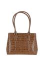 Tan Croc Print Real Leather Two Section With Mid Purse Bag, Image 3 of 3