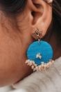 Blue Fabric Poth Earrings, Pearl, Image 1 of 2