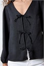 Black Tie Front Woven Top, Image 5 of 5
