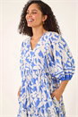 Blue Floral Print V-Neck Maxi Dress , Image 4 of 5