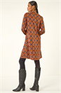 Dark Orange Geo Print Stretch Swing Dress, Image 4 of 5