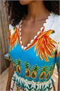 Red Tropical Print V-Neck Maxi Dress , Image 4 of 4