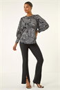 Black Linear Abstract Print Top, Image 2 of 5