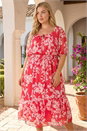 Pink Curve Tropical Print Tie Neck Midi Dress, Image 3 of 4