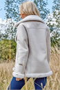 Ivory  Faux Fur Lined Zip Detail Aviator Jacket, Image 3 of 4