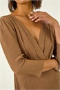 Taupe Textured Wrap Midi Dress, Image 5 of 5