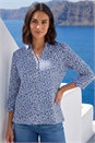 Blue Heart Print Collared Top, Image 1 of 4
