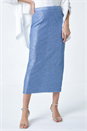 Steel Blue Sequin Sparkle Stretch Midi Skirt, Image 1 of 5