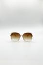 Beige SVNX Beige Round Square Side Detail Sunglasses In Champagne, Image 1 of 5