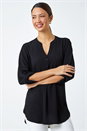Black V-Neck Longline Tunic Blouse, Image 1 of 5