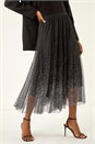 Black Polka Dot Print Elasticated Mesh Skirt, Image 1 of 5