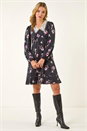 Black Dusk Lace Collar Floral Print Dress, Image 2 of 5