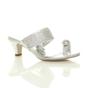 Silver AJVANI Silver Mid Heel Diamante Toe Ring Sandals, Image 1 of 5