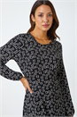 Black Square Print Gathered Stretch Dress, Image 4 of 5