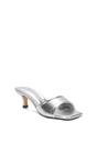 Silver XY LONDON Silver 'Pearl' Square Toe Stiletto Kitten Heel Mule Sandals, Image 2 of 6