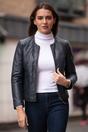 Navy 'Chambery' Collarless Real Leather Jacket, Image 1 of 5