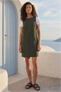 KHAKI Seam Detail Pocket Shift Dress, Image 1 of 4