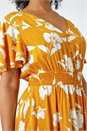 Yellow Petite Floral Print Shirred Midi Dress, Image 5 of 5