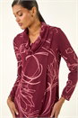 Burgundy Printed Cowl Neck Stretch Top, Image 4 of 5
