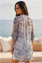 Blue Petite Leaf Print Longline Shirt, Image 3 of 4