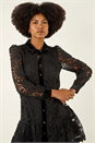 Black Premium Velvet Trim Shirt Dress, Image 4 of 5