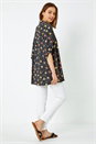 Black Daisy Print Longline Tunic Shirt, Image 3 of 5