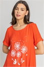 Dark Orange Dandelion Floral Hanky Hem Tunic Top, Image 4 of 4