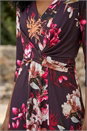 Wine Floral Crossover Stretch Midi Dress, Image 4 of 4