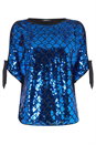 Blue Sparkle Sequin Cold Shoulder Top, Image 5 of 5