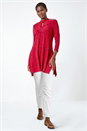 Red Textured Print Keyhole Stretch Tunic Top , Image 2 of 5