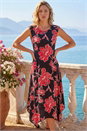 Black Floral Print Stretch Midi Dress, Image 2 of 4