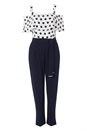 Navy  Polka Dot Print Cold Shoulder Jumpsuit, Image 3 of 3