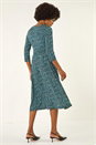 Green Abstract Print Gathered Stretch Midi Dress, Image 3 of 5