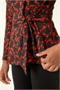 Orange Textured Crepe Tie Waist Top, Image 5 of 5