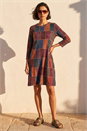 Red Patchwork Button Swing Dress, Image 3 of 4