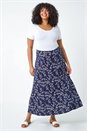 Navy  Curve Floral Stretch Elastic Waist Maxi Skirt, Image 2 of 5