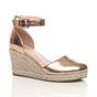 Rose Gold Mid Wedge Heel Ankle Strap Espadrille Sandals, Image 1 of 6