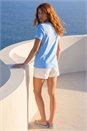 Blue Embellished Flower Cotton T-Shirt , Image 3 of 4