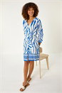 Royal Blue Abstract Border Tie Shirt Dress, Image 1 of 5