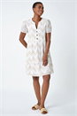 Cream  Zig-Zag Embroidered Cotton Tunic Dress, Image 2 of 7