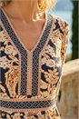 Tan Floral Border Print Midi Dress, Image 4 of 4