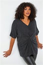 Silver Curve Twist Front Glitter Stretch Tunic Top, Image 6 of 7