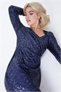 Navy  Dusk Sequin Mini Wrap Dress, Image 5 of 5