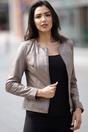 Taupe Ashwood Leather Taupe 'Francesca' Collarless Real Leather Fashion Jacket, Image 1 of 5