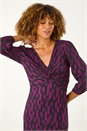 Magenta Geometric Print Twist Front Midi Dress, Image 4 of 5