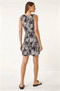 Black Leaf Print Crinkle Playsuit, Image 3 of 5