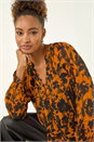 Orange Metallic Floral Buttoned Blouse, Image 1 of 5