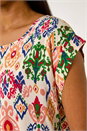 Peach Abstract Print Cuff Sleeve Top, Image 5 of 5