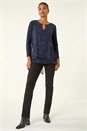 Navy  Ring Front Foil Tunic Top, Image 2 of 5