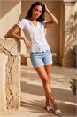 White Cotton Embroidered Crinkle Blouse, Image 2 of 4